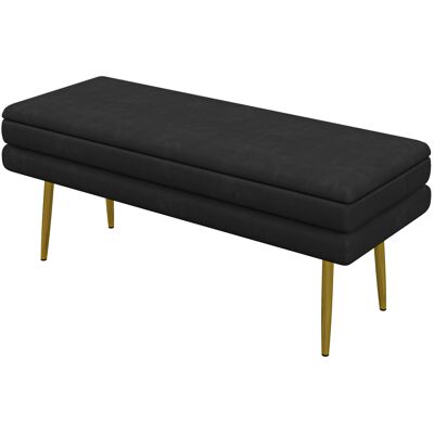 HOMCOM Banc banquette coffre de rangement 2 en 1 assise aspect velours et pieds acier - 100 x 37,5 x 42 cm noir et doré - Publicité HOMCOM Banc banquette coffre de rangement 2 en 1 assise aspect velours et pieds acier - 100 x 37,5 x 42 cm noir et doré - Publicité