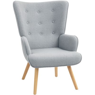 HOMCOM Fauteuil de salon en tissu bouclette, fauteuil capitonné et rembourré avec pieds en bois, 71 x 74 x 96 cm, gris clair - Publicité HOMCOM Fauteuil de salon en tissu bouclette, fauteuil capitonné et rembourré avec pieds en bois, 71 x 74 x 96 cm, gris clair - Publicité