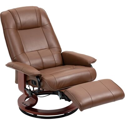 HOMCOM Fauteuil relax inclinable repose-pieds réglable pivotant 360° piètement bois revêtement synthétique marron - Publicité HOMCOM Fauteuil relax inclinable repose-pieds réglable pivotant 360° piètement bois revêtement synthétique marron - Publicité