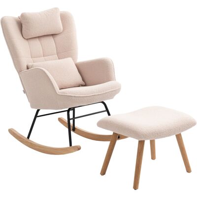 HOMCOM Fauteuil à Bascule avec Repose-Pieds, Revêtement en Peluche Douce, Pieds en Bois, Coussin, Dossier Haut, Fauteuil à Bascule, Beige - Publicité HOMCOM Fauteuil à Bascule avec Repose-Pieds, Revêtement en Peluche Douce, Pieds en Bois, Coussin, Dossier Haut, Fauteuil à Bascule, Beige - Publicité