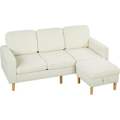 HOMCOM Canapé 3 places avec repose-pieds, canapé en velours côtelé, assise et dossier rembourrés, 192x138x85cm, beige - Publicité HOMCOM Canapé 3 places avec repose-pieds, canapé en velours côtelé, assise et dossier rembourrés, 192x138x85cm, beige - Publicité