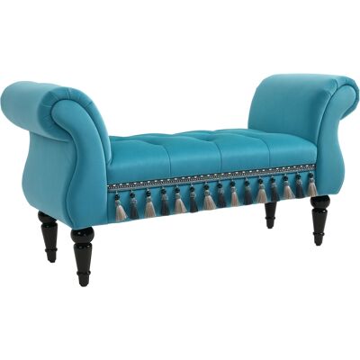HOMCOM Banc Banquette Banc Bout de Lit en Velours avec Accoudoirs Courbés Glands Exquis Grand Confort Design Rétro 117l x 40P x 58H cm Bleu Ciel - Publicité HOMCOM Banc Banquette Banc Bout de Lit en Velours avec Accoudoirs Courbés Glands Exquis Grand Confort Design Rétro 117l x 40P x 58H cm Bleu Ciel - Publicité