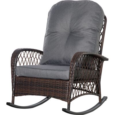 Outsunny Rocking-Chair Rembourré avec Boutonnière Rotin en PE Acier Marron + Gris - Publicité Outsunny Rocking-Chair Rembourré avec Boutonnière Rotin en PE Acier Marron + Gris - Publicité