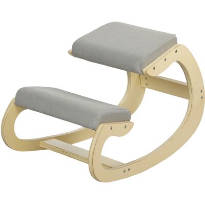 HOMCOM Chaise Ergonomique avec Inginocchiatoire et Inclinable, en Tissu Effet Lin et Bois, 55x85x55 cm, Gris Clair - Publicité HOMCOM Chaise Ergonomique avec Inginocchiatoire et Inclinable, en Tissu Effet Lin et Bois, 55x85x55 cm, Gris Clair - Publicité