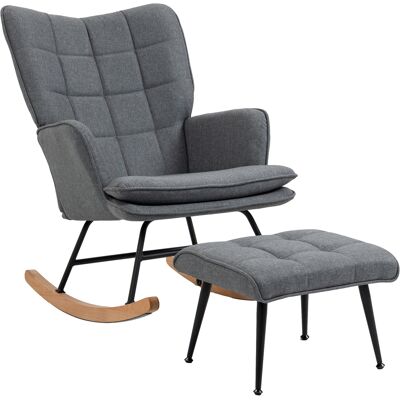 HOMCOM Fauteuil à bascule avec repose-pieds, rocking chair, assise large, dossier haut, coussin inclus, 64 x 89 x 90 cm, gris - Publicité HOMCOM Fauteuil à bascule avec repose-pieds, rocking chair, assise large, dossier haut, coussin inclus, 64 x 89 x 90 cm, gris - Publicité