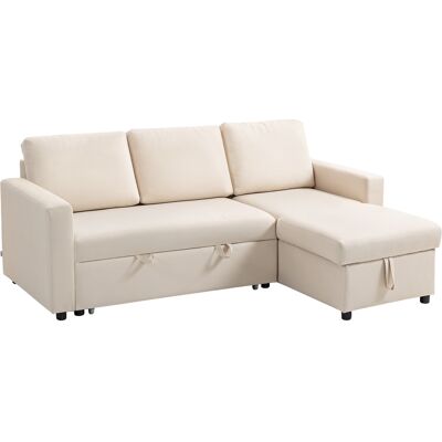HOMCOM Canapé d'angle convertible modulable avec méridienne réversible, coffre de rangement et 3 coussins de dossier, crème - Publicité HOMCOM Canapé d'angle convertible modulable avec méridienne réversible, coffre de rangement et 3 coussins de dossier, crème - Publicité