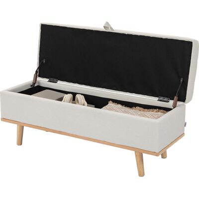 HOMCOM Banc Coffre de 80L Rembourré avec Revêtement en Tissu et Pieds en Bois, 118x42x45 cm, Crème - Publicité HOMCOM Banc Coffre de 80L Rembourré avec Revêtement en Tissu et Pieds en Bois, 118x42x45 cm, Crème - Publicité