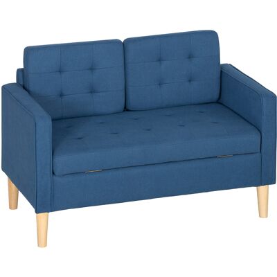 HOMCOM Canapé 2 places avec rangement et capitonnage, pieds en bois d'hévéa, 117 x 62 x 78 cm, Bleu - Publicité HOMCOM Canapé 2 places avec rangement et capitonnage, pieds en bois d'hévéa, 117 x 62 x 78 cm, Bleu - Publicité