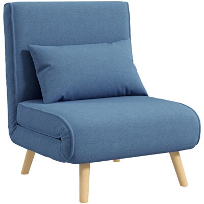 HOMCOM Fauteuil chauffeuse convertible 3 en 1 lit fauteuil lit 1 place dossier 5 positions en tissu avec coussin, bleu - Publicité HOMCOM Fauteuil chauffeuse convertible 3 en 1 lit fauteuil lit 1 place dossier 5 positions en tissu avec coussin, bleu - Publicité