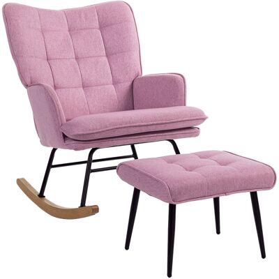 HOMCOM Fauteuil à bascule avec repose-pieds, coussin rembourré, accoudoirs, dossier haut, pieds en bois, charge 130 kg, rose - Publicité HOMCOM Fauteuil à bascule avec repose-pieds, coussin rembourré, accoudoirs, dossier haut, pieds en bois, charge 130 kg, rose - Publicité