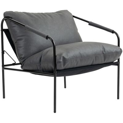 HOMCOM Fauteuil de salon en cuir PU et structure métallique avec coussins épais, 74.5x75x77 cm, Gris charbon - Publicité HOMCOM Fauteuil de salon en cuir PU et structure métallique avec coussins épais, 74.5x75x77 cm, Gris charbon - Publicité