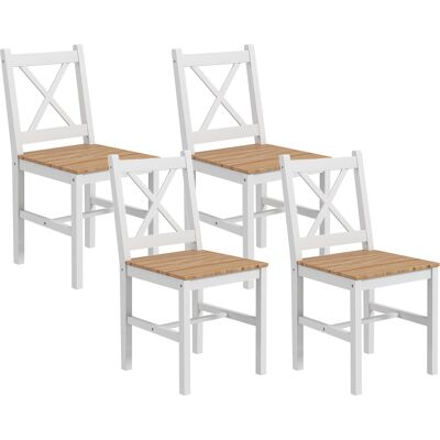 HOMCOM Lot de 4 chaises design style maison de campagne, cadre blanc – Parfaites pour salle à manger, cuisine ou salon - Publicité HOMCOM Lot de 4 chaises design style maison de campagne, cadre blanc – Parfaites pour salle à manger, cuisine ou salon - Publicité