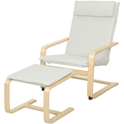 HOMCOM Fauteuil avec Repose-pieds Fauteuil de Lecture Dossier Haut Appui-tête Amovible Pieds en Bois et Revêtement Style Lin Crème - Publicité HOMCOM Fauteuil avec Repose-pieds Fauteuil de Lecture Dossier Haut Appui-tête Amovible Pieds en Bois et Revêtement Style Lin Crème - Publicité