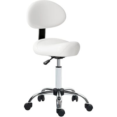 HOMCOM Tabouret pivotant avec dossier et roulettes Siège réglable pour salons de beauté Studio de tatouage 50x50x83-98cm Blanc - Publicité HOMCOM Tabouret pivotant avec dossier et roulettes Siège réglable pour salons de beauté Studio de tatouage 50x50x83-98cm Blanc - Publicité