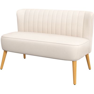 HOMCOM Canapé design rétro 2 places, pieds en bois, 117 cm x 56,5 cm x 77 cm, blanc crème - Publicité HOMCOM Canapé design rétro 2 places, pieds en bois, 117 cm x 56,5 cm x 77 cm, blanc crème - Publicité