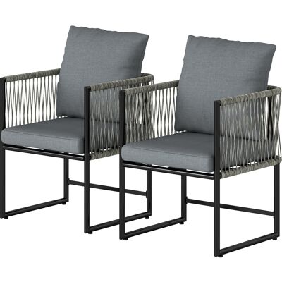 Outsunny Lot de 2 fauteuils de jardin résistants aux intempéries en acier et PE-Rattan avec coussins accoudoirs dossier 52x52x66 cm Gris foncé - Publicité Outsunny Lot de 2 fauteuils de jardin résistants aux intempéries en acier et PE-Rattan avec coussins accoudoirs dossier 52x52x66 cm Gris foncé - Publicité