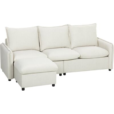 HOMCOM Canapé d'angle 3 places Modulaire en Tissu Effet Cuir Respirant avec Rangement Repose-pieds, Coussins, Crème - Publicité HOMCOM Canapé d'angle 3 places Modulaire en Tissu Effet Cuir Respirant avec Rangement Repose-pieds, Coussins, Crème - Publicité