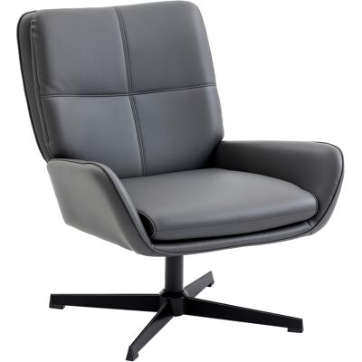 HOMCOM Fauteuil de salon revêtu en PU Fauteuil de lecture avec assise rembourrée accoudoirs pieds métalliques gris - Publicité HOMCOM Fauteuil de salon revêtu en PU Fauteuil de lecture avec assise rembourrée accoudoirs pieds métalliques gris - Publicité