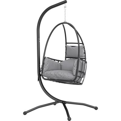Outsunny Fauteuil suspendu œuf avec support nacelle pliable appui-tête coussin poche latérale charge 120 kg gris foncé - Publicité Outsunny Fauteuil suspendu œuf avec support nacelle pliable appui-tête coussin poche latérale charge 120 kg gris foncé - Publicité