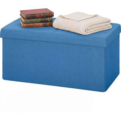 HOMCOM Pouf de rangement, Banc de rangement pliable 84 L 76x38x38 cm Revêtu en lin synthétique Bleu clair - Publicité HOMCOM Pouf de rangement, Banc de rangement pliable 84 L 76x38x38 cm Revêtu en lin synthétique Bleu clair - Publicité