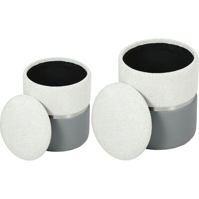 HOMCOM Jeu de 2 poufs de rangement revêtus en chenille et PU assise rembourrée pour couloir chambre gris et crème - Publicité HOMCOM Jeu de 2 poufs de rangement revêtus en chenille et PU assise rembourrée pour couloir chambre gris et crème - Publicité