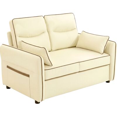 HOMCOM Canapé 2 places en similicuir avec rembourrage épais, poche latérale et 2 coussins, 136x81x90 cm, Beige - Publicité HOMCOM Canapé 2 places en similicuir avec rembourrage épais, poche latérale et 2 coussins, 136x81x90 cm, Beige - Publicité