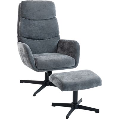 HOMCOM Fauteuil rembourré avec repose-pieds, fauteuil lounge à dossier haut, base métallique, pour salon, chambre, gris - Publicité HOMCOM Fauteuil rembourré avec repose-pieds, fauteuil lounge à dossier haut, base métallique, pour salon, chambre, gris - Publicité