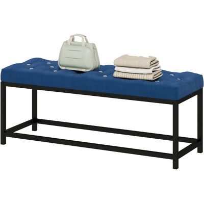 HOMCOM Banc Pied de Lit Rembourré en Velours Design Capitonné Base Métallique pour Chambre Entrée Salon Bleu Foncé - Publicité HOMCOM Banc Pied de Lit Rembourré en Velours Design Capitonné Base Métallique pour Chambre Entrée Salon Bleu Foncé - Publicité