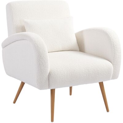 HOMCOM Fauteuil rembourré, revêtement polaire, fauteuil avec accoudoirs et coussin lombaire, pieds métalliques, fauteuil de lecture, blanc crème - Publicité HOMCOM Fauteuil rembourré, revêtement polaire, fauteuil avec accoudoirs et coussin lombaire, pieds métalliques, fauteuil de lecture, blanc crème - Publicité