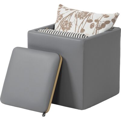 HOMCOM Pouf de rangement avec couvercle, pouf carré siège cube similicuir 40 x 40 x 40 cm Gris - Publicité HOMCOM Pouf de rangement avec couvercle, pouf carré siège cube similicuir 40 x 40 x 40 cm Gris - Publicité