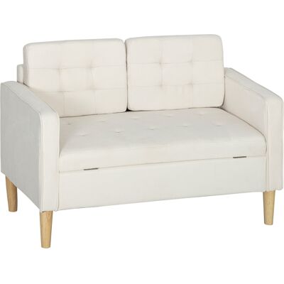 HOMCOM Canapé 2 places avec rangement, capitonnage à boutons, coussin, bois de caoutchouc, 117x62x78cm, Crème - Publicité HOMCOM Canapé 2 places avec rangement, capitonnage à boutons, coussin, bois de caoutchouc, 117x62x78cm, Crème - Publicité