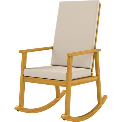 Outsunny Fauteuil à bascule en bois d'acacia, fauteuil à dossier haut avec coussin jusqu'à 160 kg 60 x 89 x 107 cm Beige - Publicité Outsunny Fauteuil à bascule en bois d'acacia, fauteuil à dossier haut avec coussin jusqu'à 160 kg 60 x 89 x 107 cm Beige - Publicité