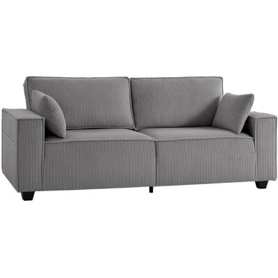 HOMCOM Canapé 3 places 218 cm, canapé moderne en velours côtelé avec rembourrage à ressorts ensachés, accoudoirs larges et 2 coussins, gris clair - Publicité HOMCOM Canapé 3 places 218 cm, canapé moderne en velours côtelé avec rembourrage à ressorts ensachés, accoudoirs larges et 2 coussins, gris clair - Publicité