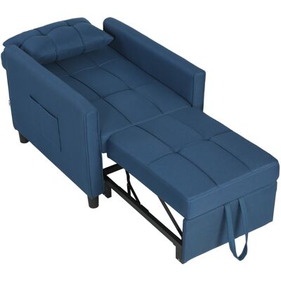 HOMCOM Fauteuil-lit pliable avec dossier réglable et coussin, Bleu - Publicité HOMCOM Fauteuil-lit pliable avec dossier réglable et coussin, Bleu - Publicité