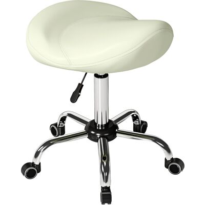 HOMCOM Siège en forme de selle, tabouret roulant réglable en hauteur en PU pour massage, spa, clinique, beauté et tatouage, Crème - Publicité HOMCOM Siège en forme de selle, tabouret roulant réglable en hauteur en PU pour massage, spa, clinique, beauté et tatouage, Crème - Publicité