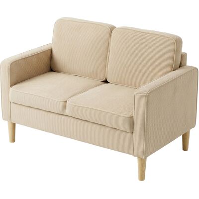 HOMCOM Canapé 2 places avec 2 coussins déco, rangement, pieds en bois massif, petit canapé moderne en velours côtelé 117 x 63 x 79 cm Beige - Publicité HOMCOM Canapé 2 places avec 2 coussins déco, rangement, pieds en bois massif, petit canapé moderne en velours côtelé 117 x 63 x 79 cm Beige - Publicité