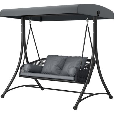 Outsunny Balancelle rotin 2 places avec toit solaire réglable, coussin moelleux, cadre en A Gris foncé - Publicité Outsunny Balancelle rotin 2 places avec toit solaire réglable, coussin moelleux, cadre en A Gris foncé - Publicité