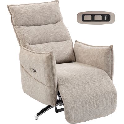 HOMCOM Fauteuil relax électrique pivotant pour adultes, fauteuil en tissu effet lin avec ports de charge, beige - Publicité HOMCOM Fauteuil relax électrique pivotant pour adultes, fauteuil en tissu effet lin avec ports de charge, beige - Publicité