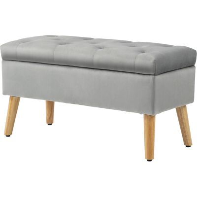 HOMCOM Banc de rangement coffre de rangement tissu effet velours pieds en bois charge max. 120 kg 80 x 35 x 42 cm, gris - Publicité HOMCOM Banc de rangement coffre de rangement tissu effet velours pieds en bois charge max. 120 kg 80 x 35 x 42 cm, gris - Publicité