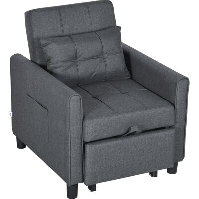 HOMCOM Fauteuil convertible 1 place 3 en 1 dossier réglable en 3 positions oreiller inclus 2 poches latérales 69x82x85cm gris - Publicité HOMCOM Fauteuil convertible 1 place 3 en 1 dossier réglable en 3 positions oreiller inclus 2 poches latérales 69x82x85cm gris - Publicité