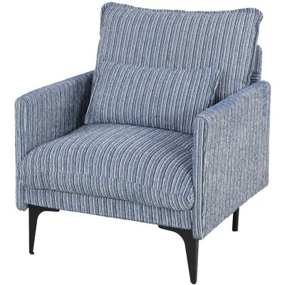HOMCOM Fauteuil de salon rembourré en tissu effet lin avec accoudoirs, coussin lombaire et assise large, Bleu - Publicité HOMCOM Fauteuil de salon rembourré en tissu effet lin avec accoudoirs, coussin lombaire et assise large, Bleu - Publicité