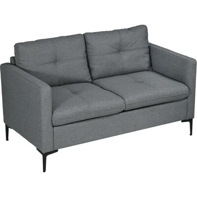 HOMCOM Canapé 2 places contemporain piètement métal noir tissu aspect lin gris foncé - Publicité HOMCOM Canapé 2 places contemporain piètement métal noir tissu aspect lin gris foncé - Publicité