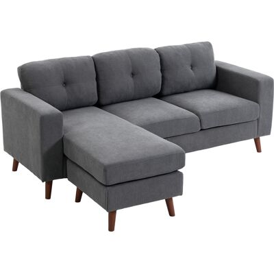 HOMCOM Canapé d'angle 192 cm en L 3 places avec chaise longue réversible, aspect velours côtelé, pour petits espaces, gris foncé - Publicité HOMCOM Canapé d'angle 192 cm en L 3 places avec chaise longue réversible, aspect velours côtelé, pour petits espaces, gris foncé - Publicité