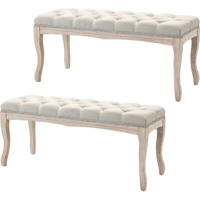 HOMCOM Lot de 2 banc Banquette capitonnée Style Classique 110 cm Bout de lit Rembourrée en lin piètement Bois hévéa sculpté - Publicité HOMCOM Lot de 2 banc Banquette capitonnée Style Classique 110 cm Bout de lit Rembourrée en lin piètement Bois hévéa sculpté - Publicité