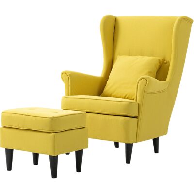 HOMCOM Fauteuil à oreilles avec ottomane, fauteuil rembourré avec pieds en bois de caoutchouc, revêtement en tissu, Jaune - Publicité HOMCOM Fauteuil à oreilles avec ottomane, fauteuil rembourré avec pieds en bois de caoutchouc, revêtement en tissu, Jaune - Publicité