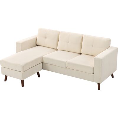 HOMCOM Canapé d'angle 192 cm en L 3 places avec méridienne réversible, aspect velours côtelé, pour petit espace, blanc crème - Publicité HOMCOM Canapé d'angle 192 cm en L 3 places avec méridienne réversible, aspect velours côtelé, pour petit espace, blanc crème - Publicité