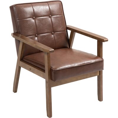 HOMCOM Fauteuil de salon, fauteuil de chambre en cuir synthétique, dossier capitonné, pieds en bois massif, 64x66x80cm, marron - Publicité HOMCOM Fauteuil de salon, fauteuil de chambre en cuir synthétique, dossier capitonné, pieds en bois massif, 64x66x80cm, marron - Publicité