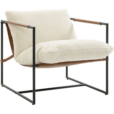 HOMCOM Fauteuil salon, fauteuil d'appoint rembourré en tissu bouclette, large assise et structure en acier, 77x91x80cm, crème - Publicité HOMCOM Fauteuil salon, fauteuil d'appoint rembourré en tissu bouclette, large assise et structure en acier, 77x91x80cm, crème - Publicité