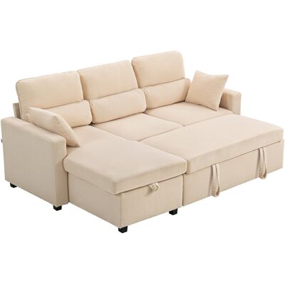 HOMCOM Canapé d'angle convertible en velours côtelé, canapé-lit 3 places avec rangement caché, coussins, 205x135x76cm, beige - Publicité HOMCOM Canapé d'angle convertible en velours côtelé, canapé-lit 3 places avec rangement caché, coussins, 205x135x76cm, beige - Publicité