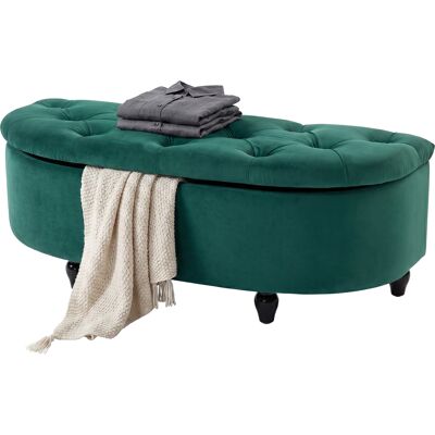 HOMCOM Pouf de Rangement Coffre 2 en 1 - Pouf capitonné Demi-Cercle - Pieds Bois hévéa Noir revêtement Velours vert - Publicité HOMCOM Pouf de Rangement Coffre 2 en 1 - Pouf capitonné Demi-Cercle - Pieds Bois hévéa Noir revêtement Velours vert - Publicité